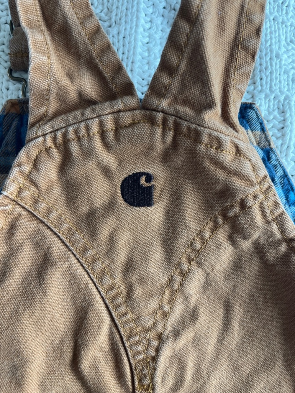 Carhartt Kids' Canvas Bib Overall Flannel-Lined in Carhartt Brown Sz 2T - Picture 9 of 10